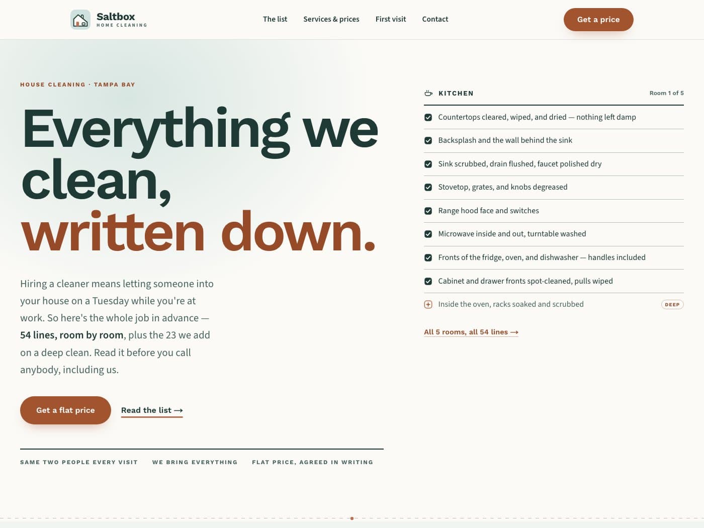 Saltbox Home Cleaning — website home page